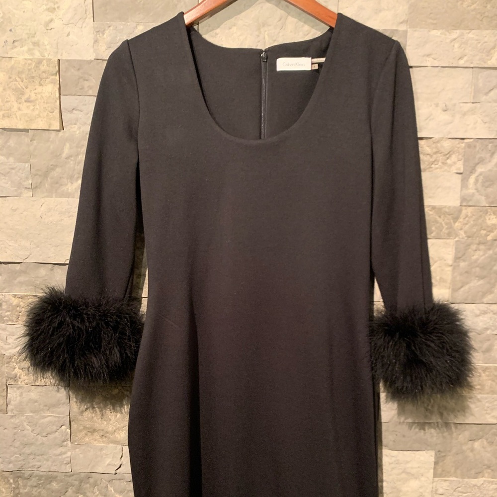 Calvin Klein woman’s SZ 4 feather trim dress
